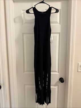 Rails Black Sleeveless Fringe-Hem Maxi Dress